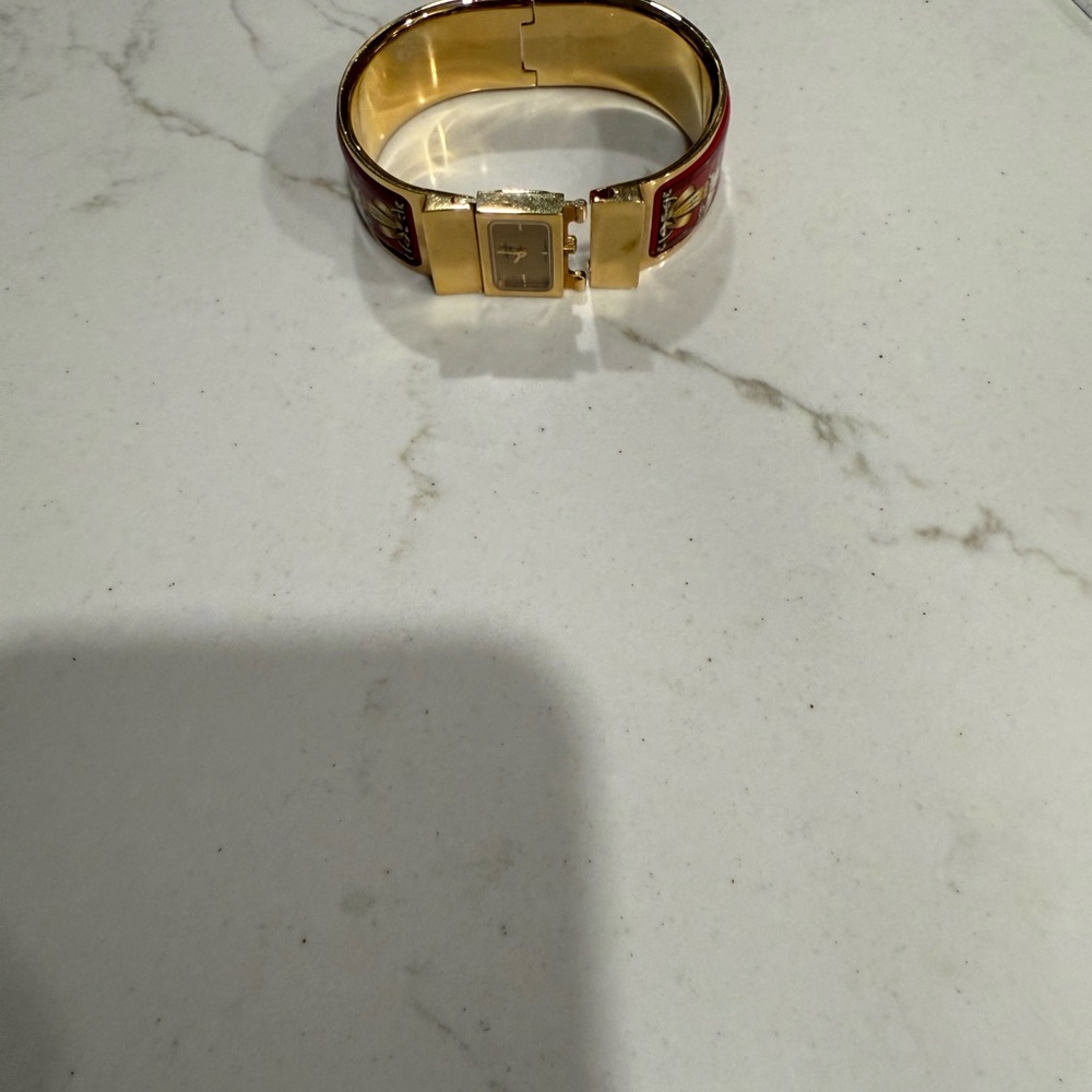 Hermes Gold and Red Enamel Watch Bracelet